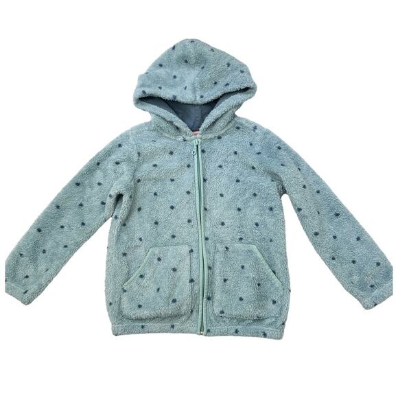 Hanna Andersson Girl’s Blue Stars Fuzzy Jacket size 130 Elastic Waist SIZE 8 - Picture 1 of 6